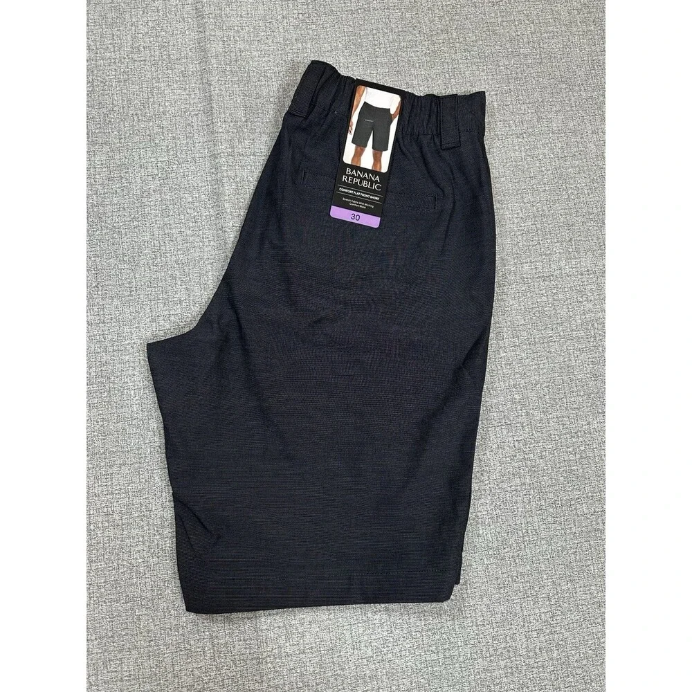 BANANA REPUBLIC Men's Comfort Waist Flat Front Shorts BLACK Wicking 30 NEW